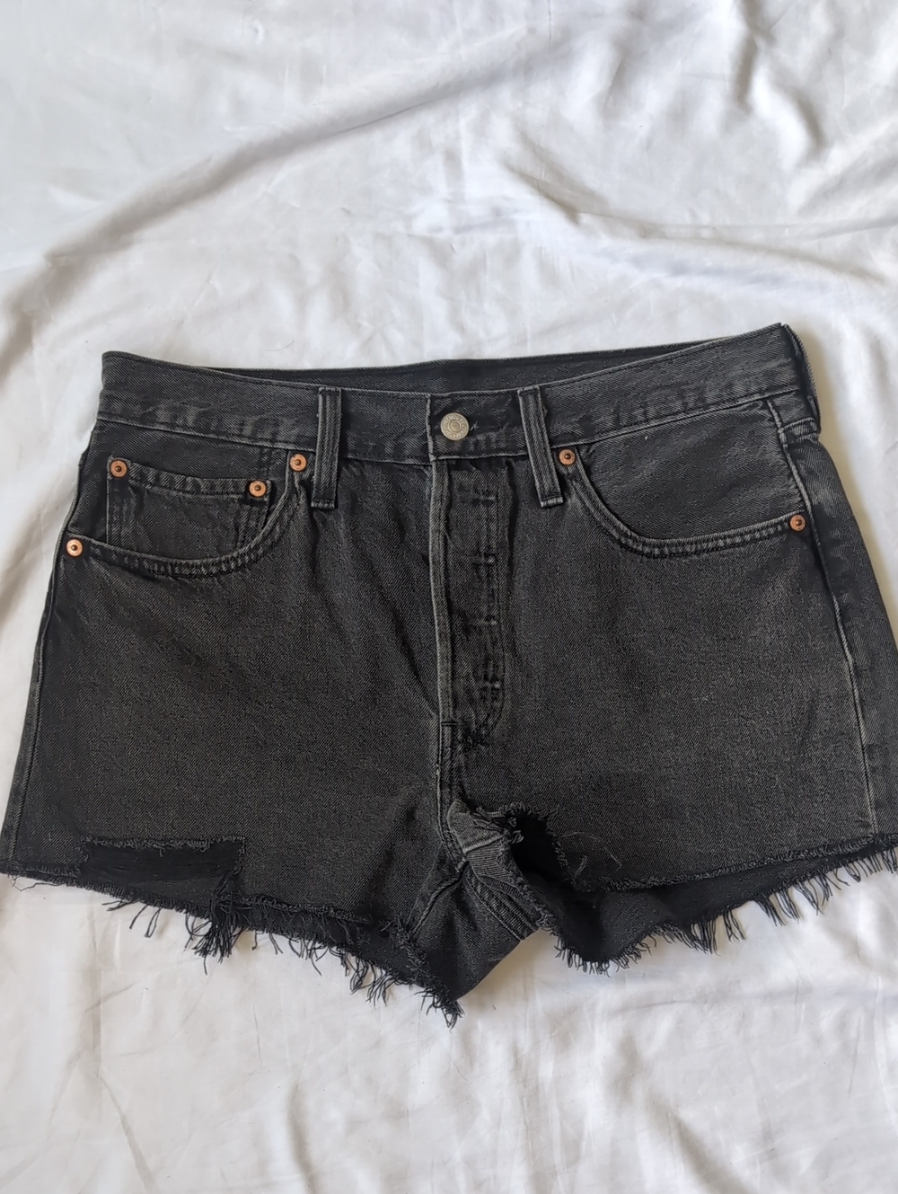 Levi Black Denim Frayed Hem Women’s Shorts